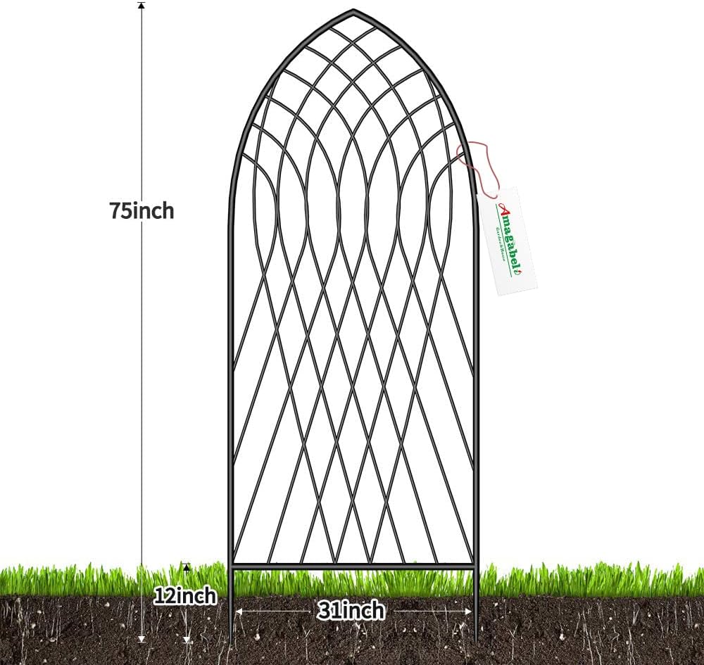 Amagabeli 2 Pack Large Garden Trellis for Climbing Plants 75” x 31” Heavy Duty Rustproof Black Iron Plant Trellis for Potted Plants Support Tall Wall Metal Trellis for Rose Vegetables Cucumber GT05