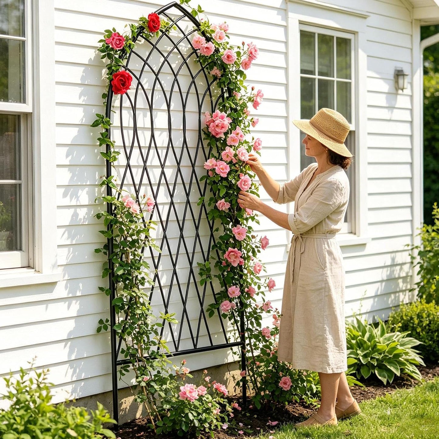 Amagabeli 2 Pack Large Garden Trellis for Climbing Plants 75” x 31” Heavy Duty Rustproof Black Iron Plant Trellis for Potted Plants Support Tall Wall Metal Trellis for Rose Vegetables Cucumber GT05