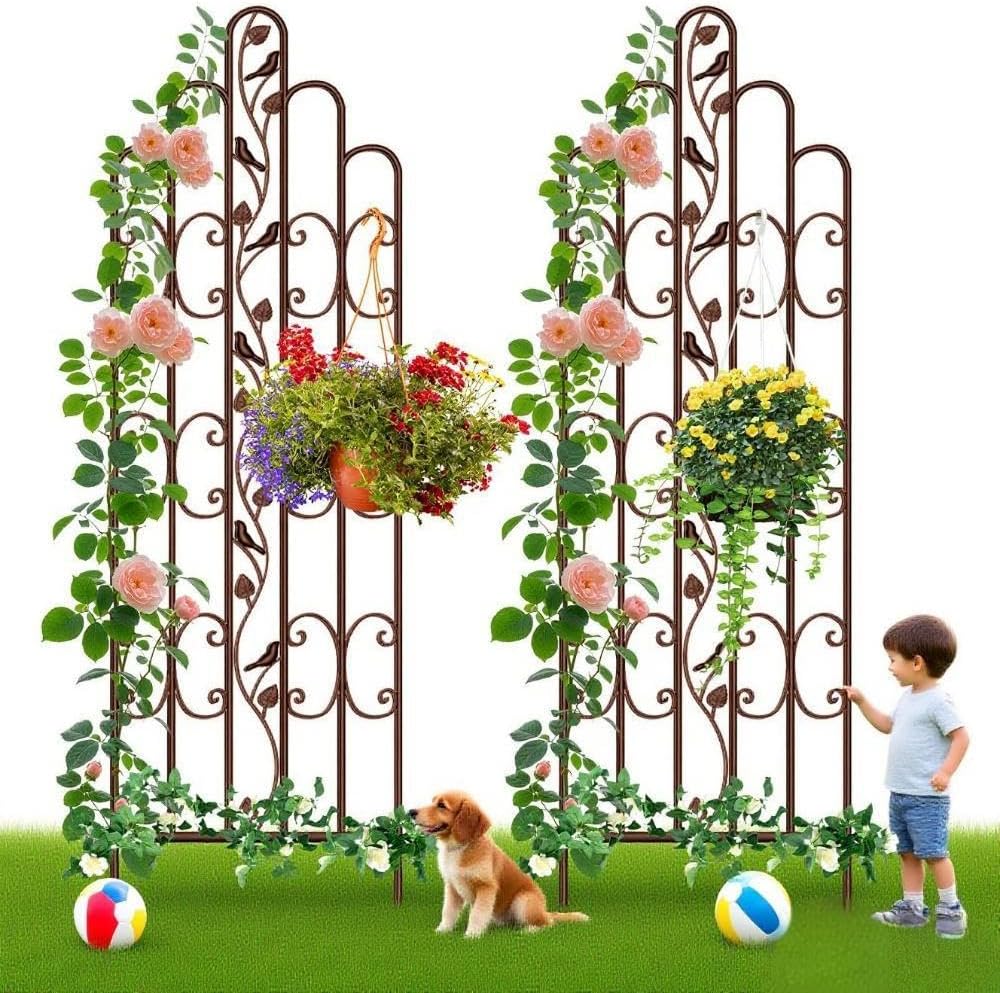 Amagabeli 2 Pack Large Garden Trellis for Climbing Plants 75” x 31” Heavy Duty Rustproof Black Iron Plant Trellis for Potted Plants Support Tall Wall Metal Trellis for Rose Vegetables Cucumber GT05