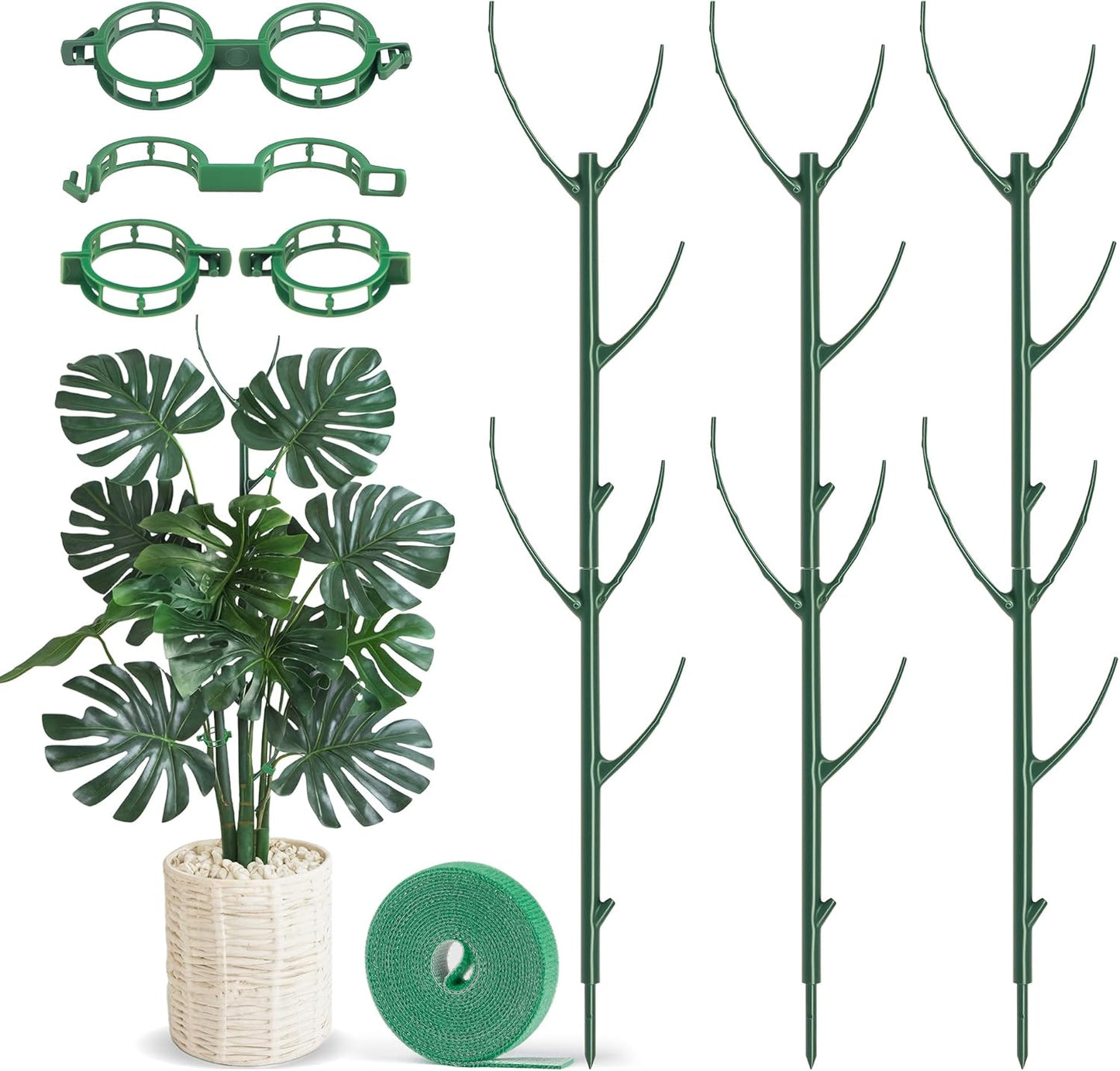 Plant Support Stakes, Stackable Plant Support Poles, Green, 6 Pcs