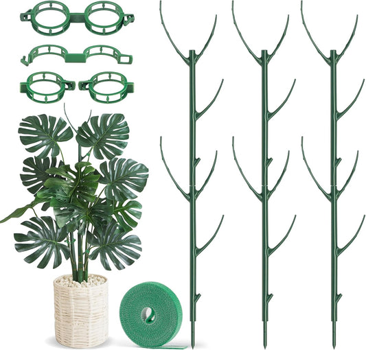 Plant Support Stakes, Stackable Plant Support Poles, Green, 6 Pcs