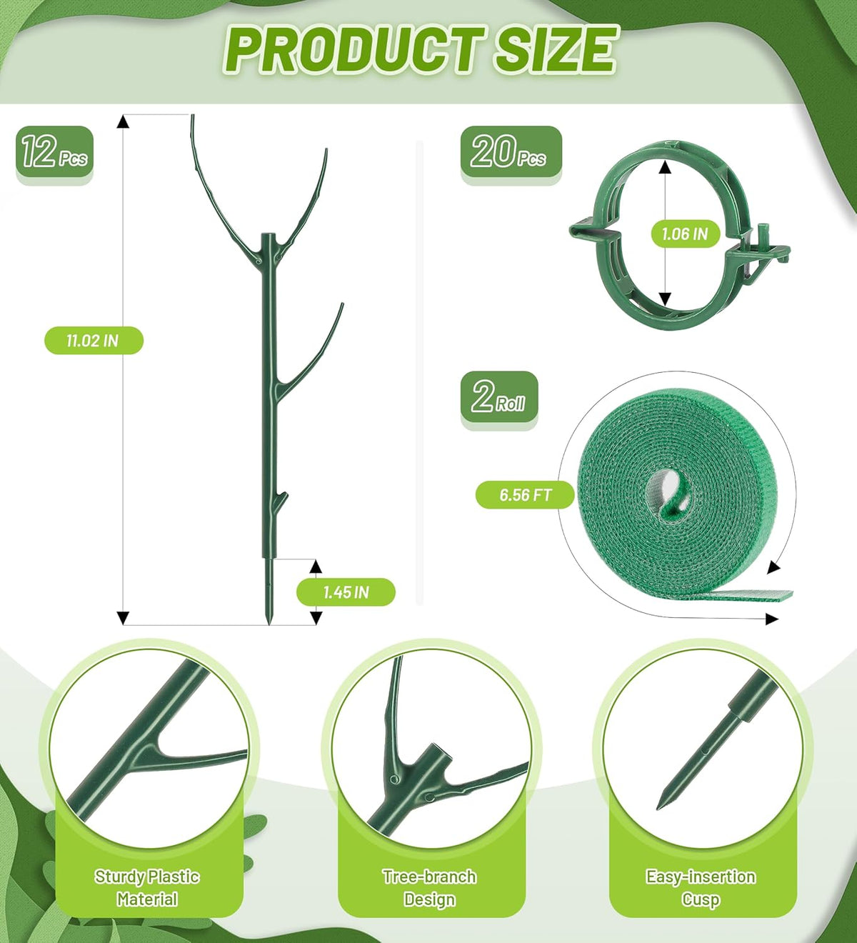 Plant Support Stakes, Stackable Plant Support Poles, Green, 6 Pcs