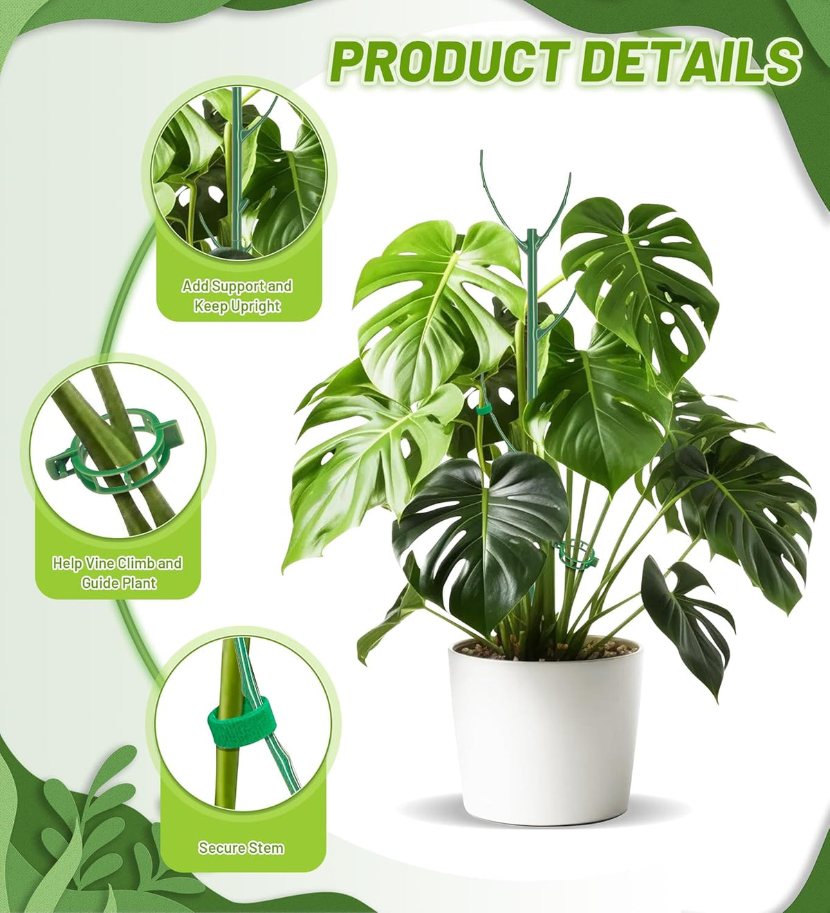 Plant Support Stakes, Stackable Plant Support Poles, Green, 6 Pcs