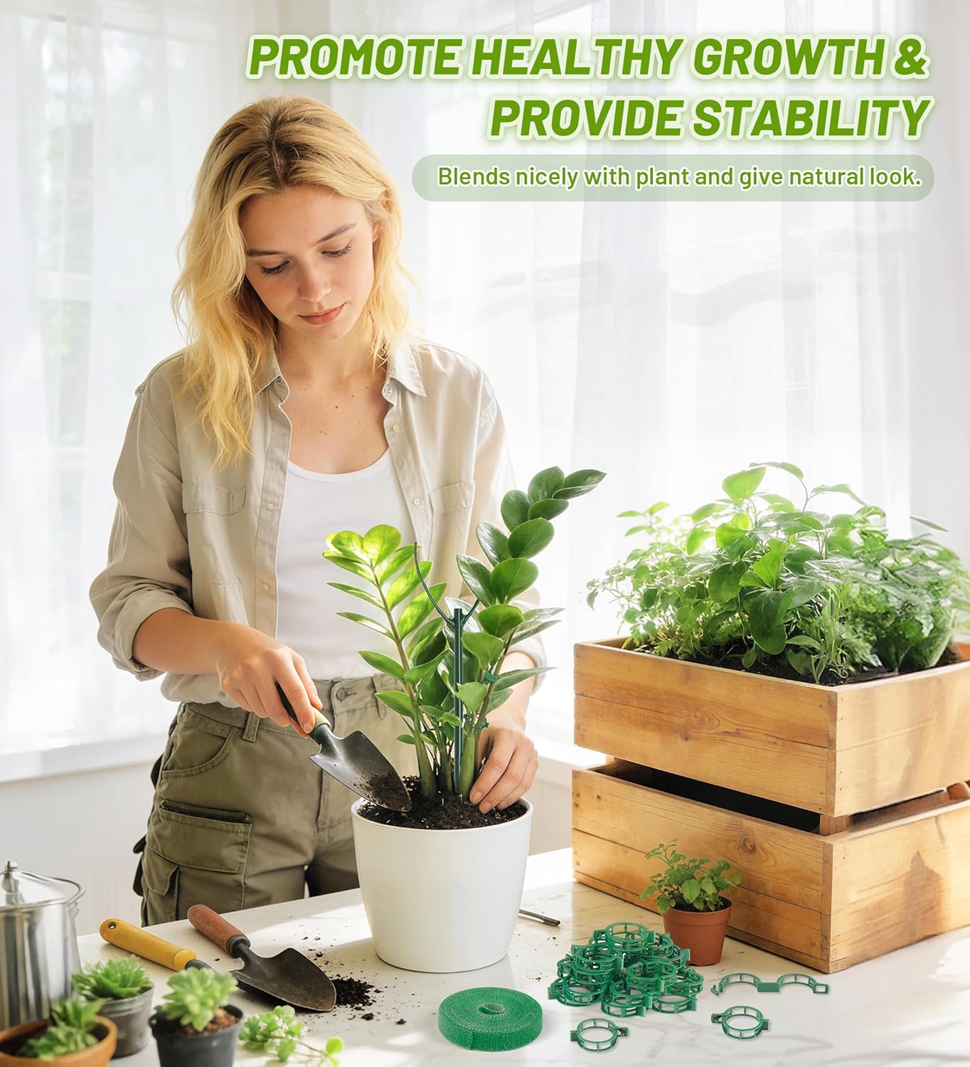 Plant Support Stakes, Stackable Plant Support Poles, Green, 6 Pcs