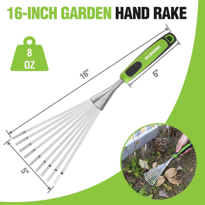 16" Hand Rake, Garden Rake with Soft Handle