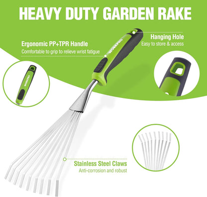 16" Hand Rake, Garden Rake with Soft Handle