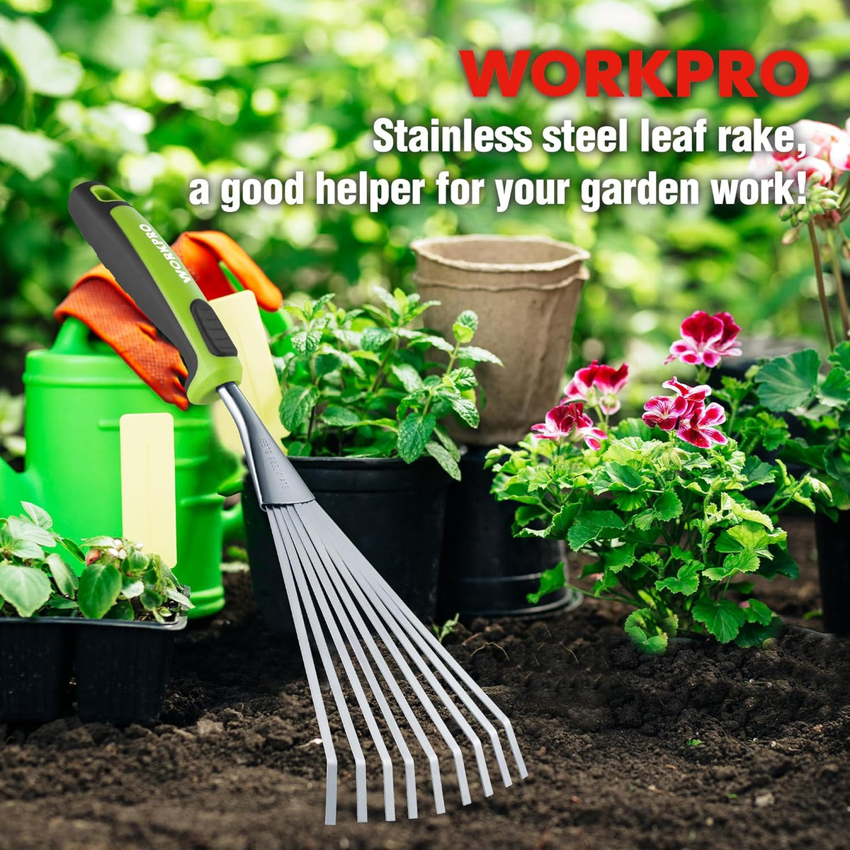 16" Hand Rake, Garden Rake with Soft Handle