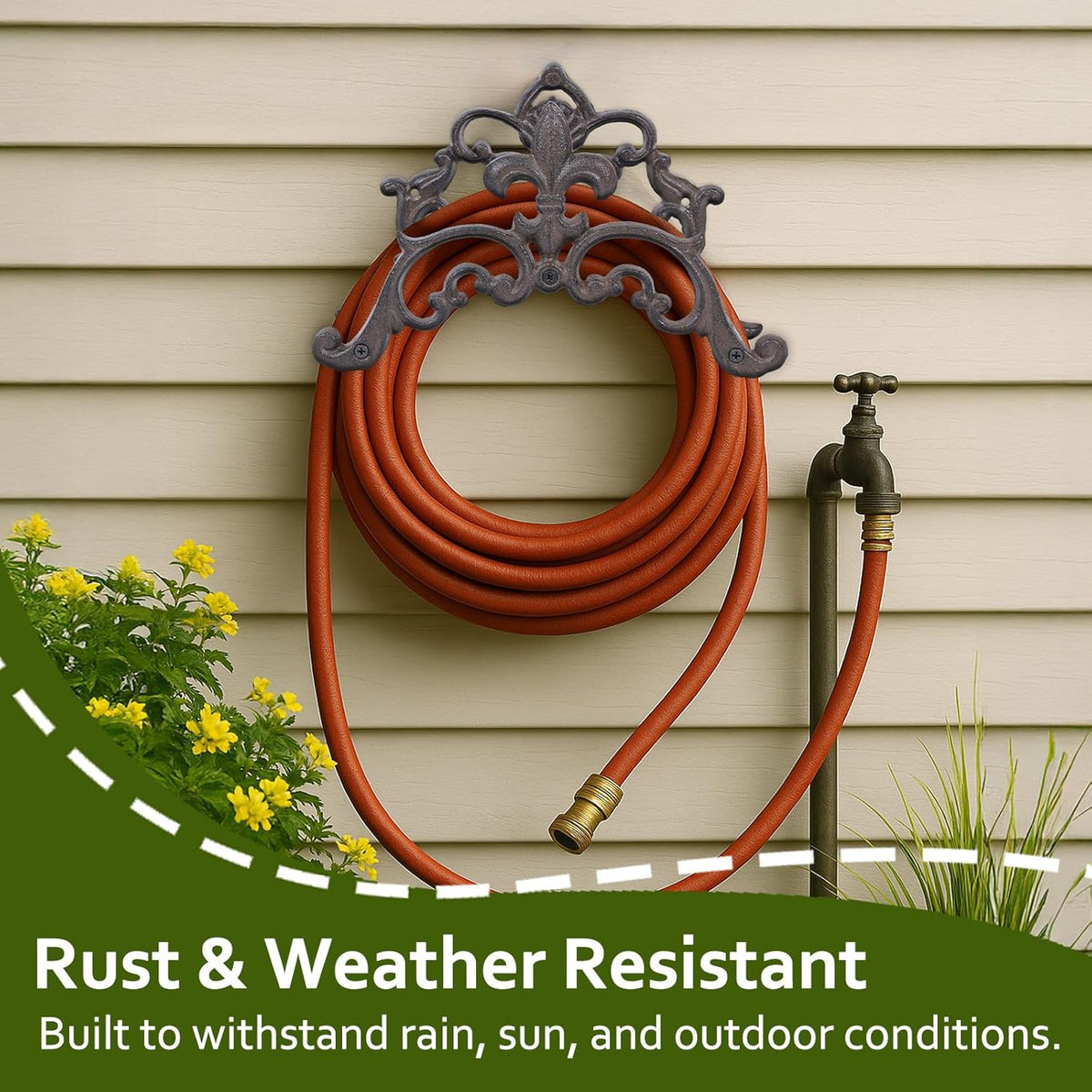 Cast Iron Garden Hose Holder, Sturday Wall Mount Hose Storage (Brown)