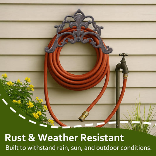 Cast Iron Garden Hose Holder, Sturday Wall Mount Hose Storage (Brown)