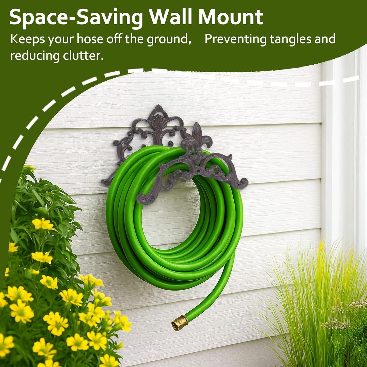 Cast Iron Garden Hose Holder, Sturday Wall Mount Hose Storage (Brown)