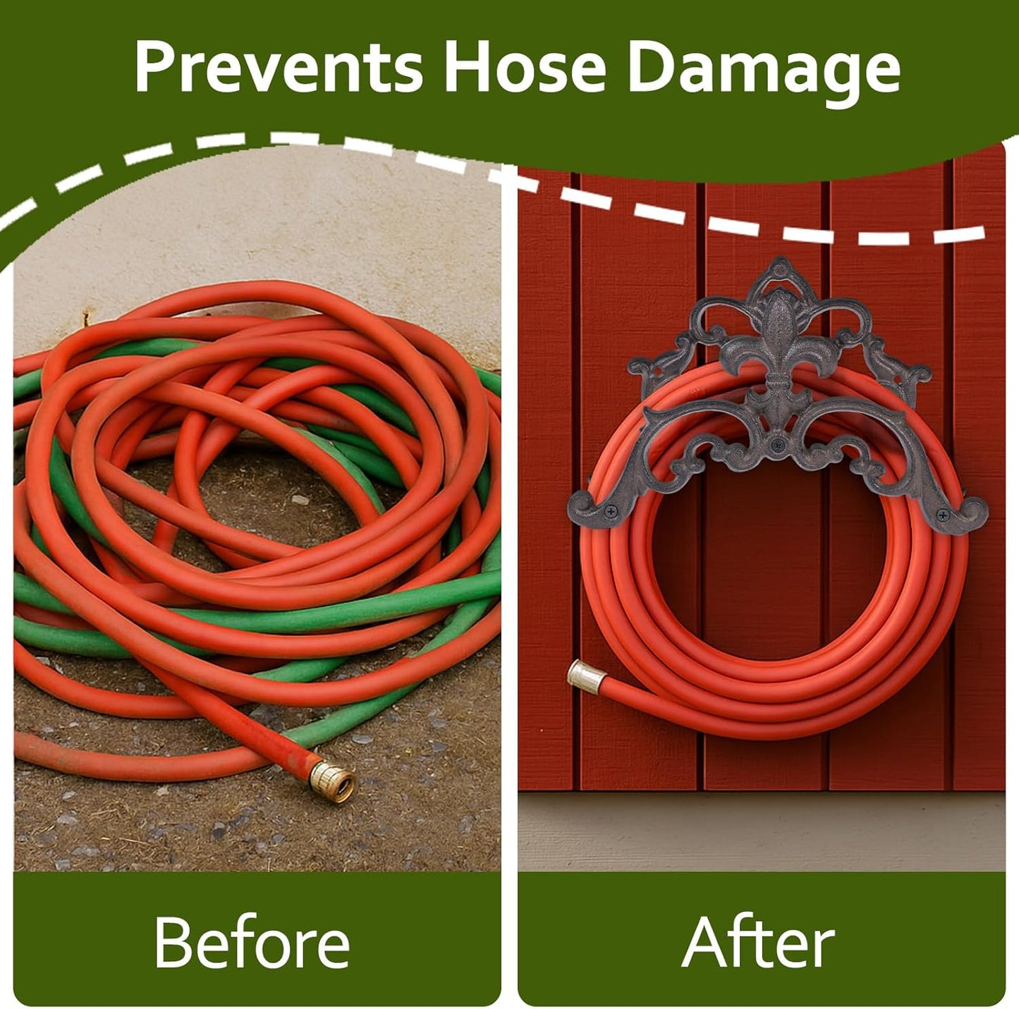 Cast Iron Garden Hose Holder, Sturday Wall Mount Hose Storage (Brown)