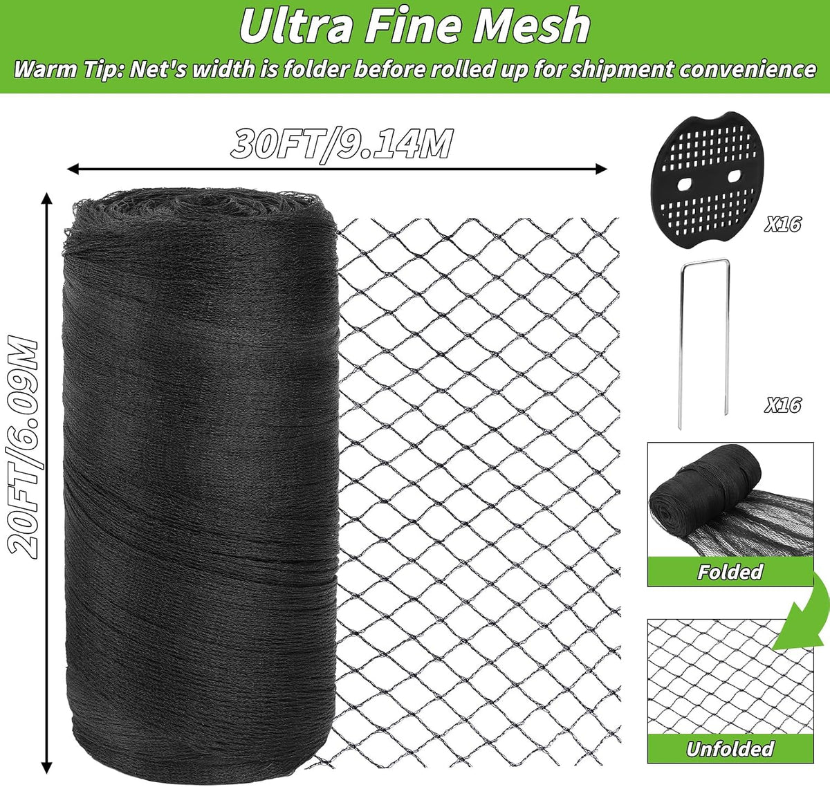 Garden Mesh Netting 20x30 FT Heavy Duty Garden Bird Net Mesh Pest Barrier Reusable Ultra Fine Deer Fence Netting Crops Row Cover Raised Bed Protect Fruits Flower Vegetables from Bird Deer Squirrel