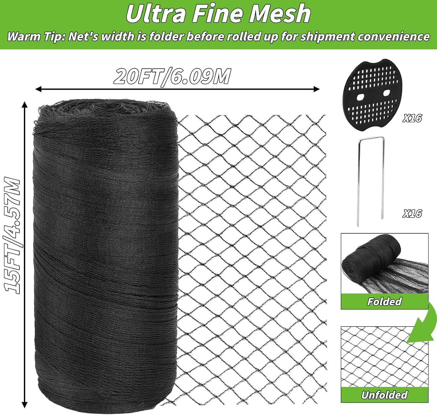 Garden Mesh Netting 20x30 FT Heavy Duty Garden Bird Net Mesh Pest Barrier Reusable Ultra Fine Deer Fence Netting Crops Row Cover Raised Bed Protect Fruits Flower Vegetables from Bird Deer Squirrel