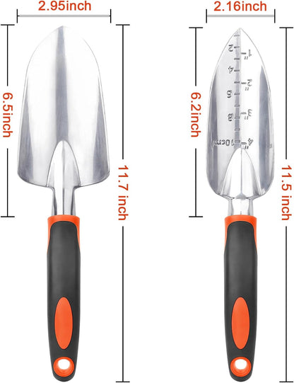 Garden Shovel Trowel Garden Tool Set, 2 Pack Heavy Duty Gardening Tools Set Include Wide Garden Trowel, Hand Shovel with Measurement Mark, Small Shovels for Gardening Digging Planting Transplanting