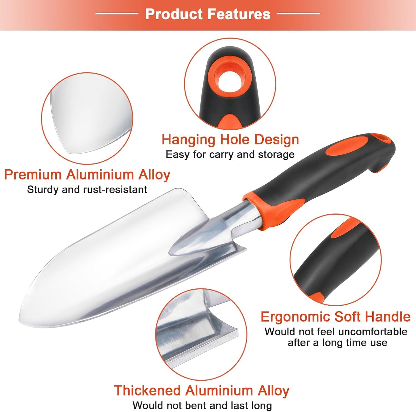 Garden Shovel Trowel Garden Tool Set, 2 Pack Heavy Duty Gardening Tools Set Include Wide Garden Trowel, Hand Shovel with Measurement Mark, Small Shovels for Gardening Digging Planting Transplanting