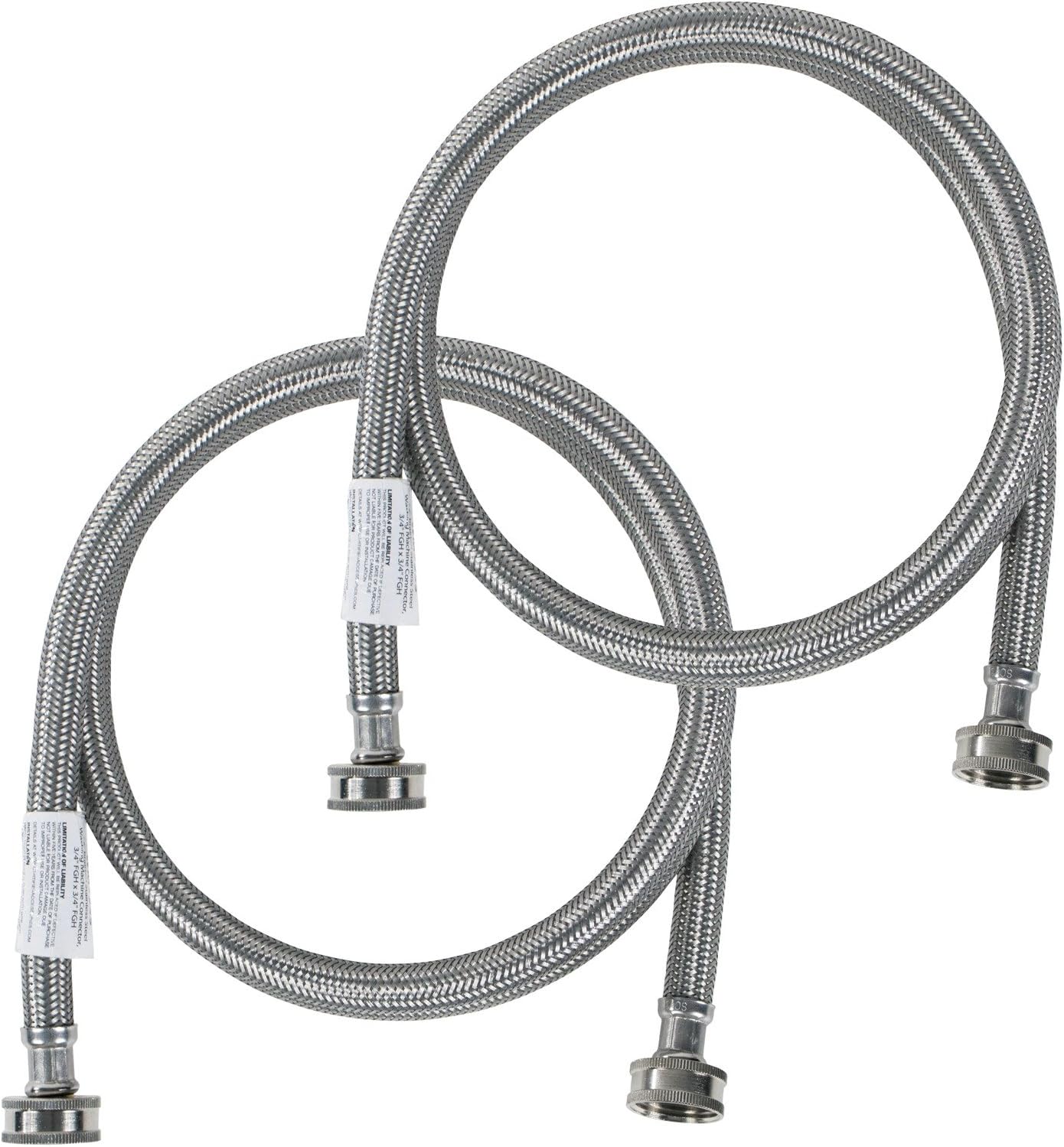 Washing Machine Hoses (2 Pack), Hot and Cold Water Supply Lines, 4 Feet, PVC Core with Premium Braided Stainless Steel