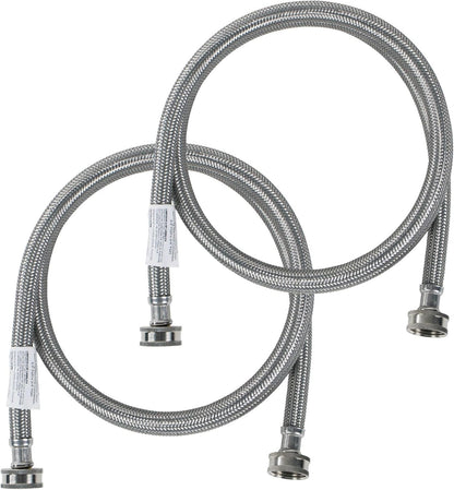 Washing Machine Hoses (2 Pack), Hot and Cold Water Supply Lines, 4 Feet, PVC Core with Premium Braided Stainless Steel