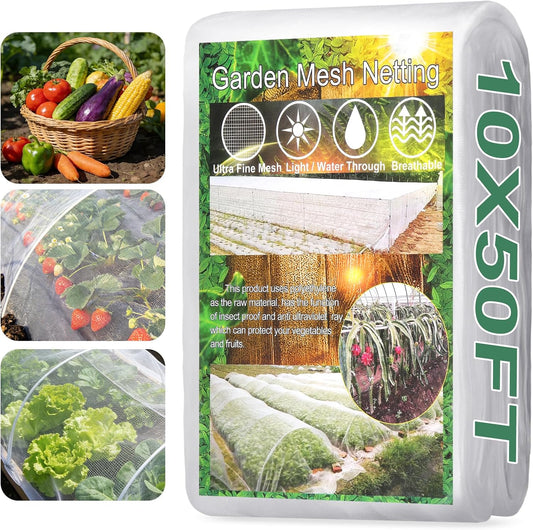 Garden Netting Pest Barrier 10 x 50FT Garden Mesh Netting Insect Netting Garden Neting for Raised Beds Garden Insect Barrier Plant Mesh Cover for Vegetable Flowers Fruits Plants Greenhouse