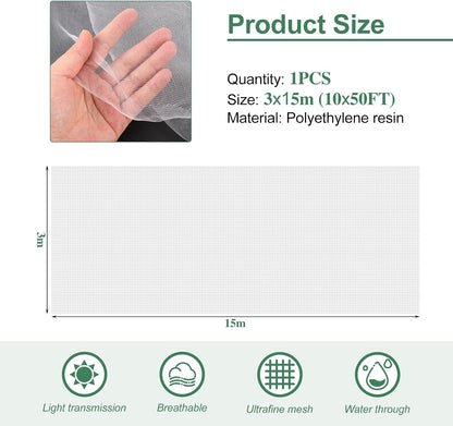 Garden Netting Pest Barrier 10 x 50FT Garden Mesh Netting Insect Netting Garden Neting for Raised Beds Garden Insect Barrier Plant Mesh Cover for Vegetable Flowers Fruits Plants Greenhouse