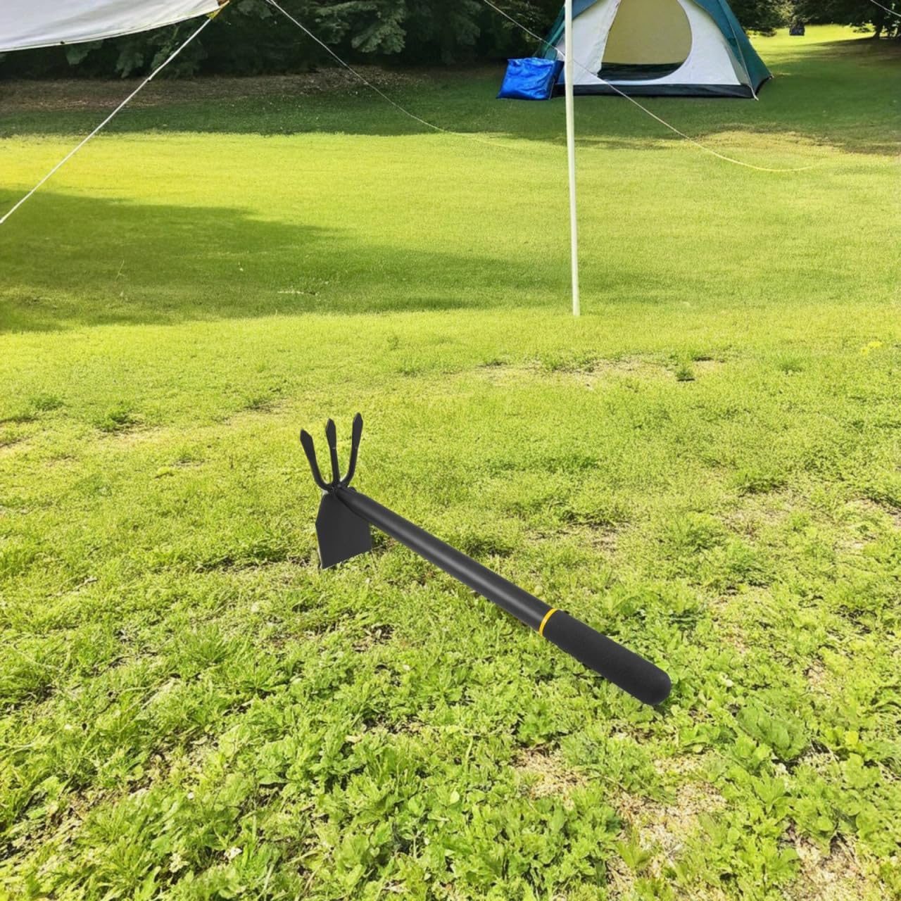 2-in-1 Manganese Steel Garden Hoe and Cultivator Hand Tool, Heavy Duty Weeding Hoe with 3-Tine Rake for Digging, Loosening Soil and Home Planting