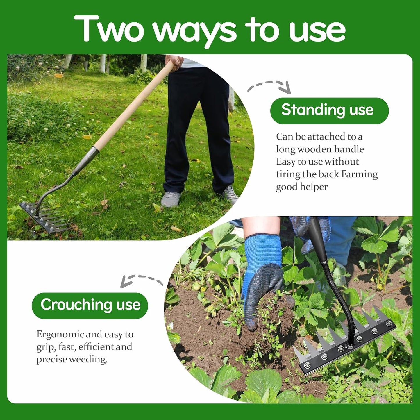 Weed Puller Tool - Iron Weeding Rake for Gardening and Weedings, 2026 Portable Duty Gardening Hand Weed Remover Tool, Upgraded 8 Teeths Garden Weedings Rakes for Lawn, Flower Beds & Soil Aeration