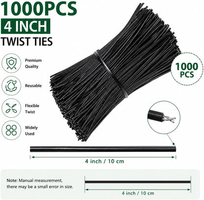 1000Pcs 4 Inch Plastic Twist Ties for Bags, Wire Cable Ties for Plants,Breads,Household and Office Use