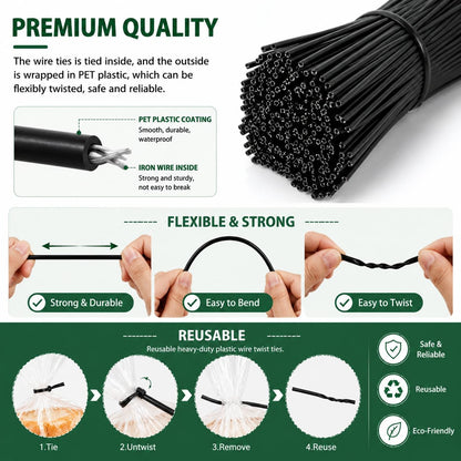 1000Pcs 4 Inch Plastic Twist Ties for Bags, Wire Cable Ties for Plants,Breads,Household and Office Use