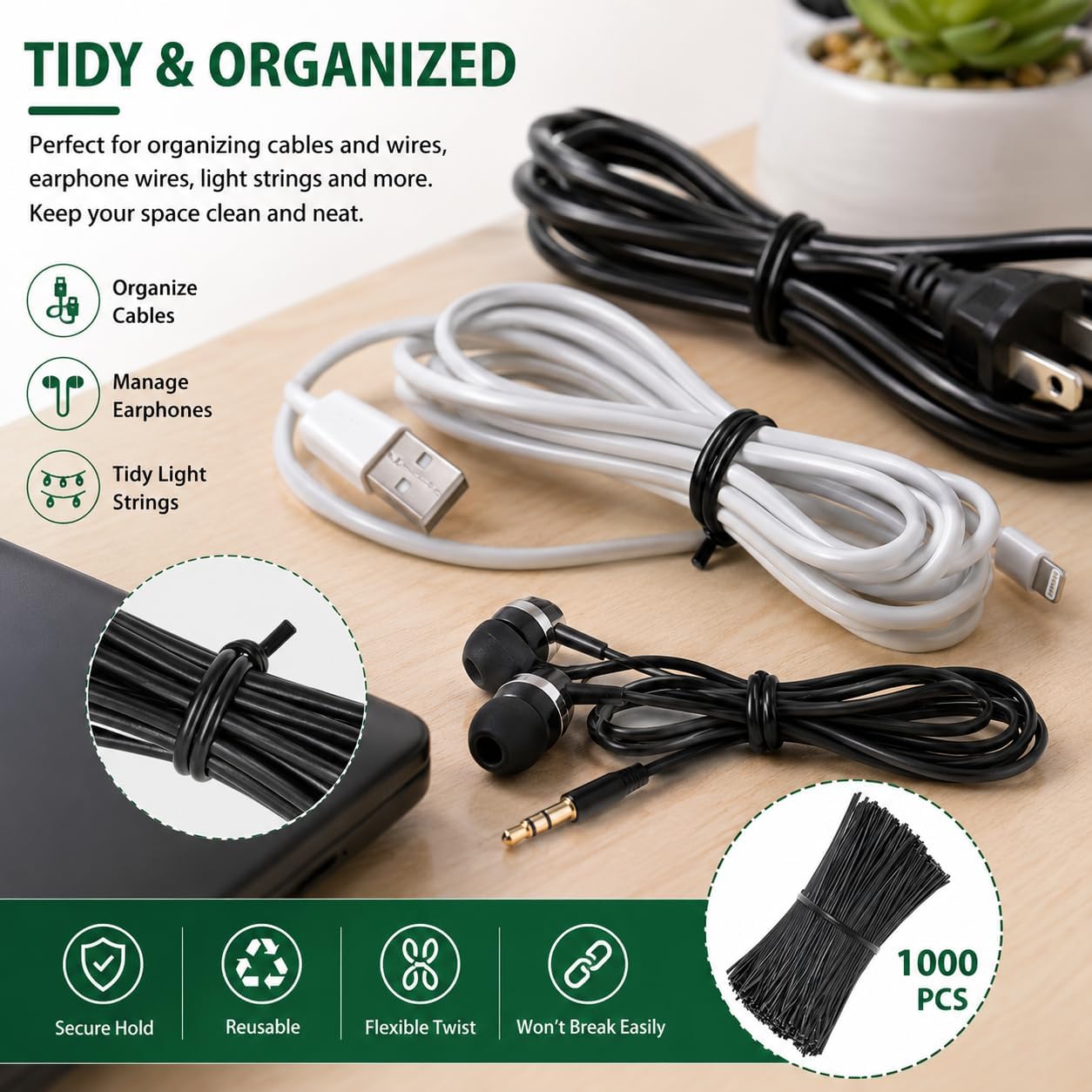 1000Pcs 4 Inch Plastic Twist Ties for Bags, Wire Cable Ties for Plants,Breads,Household and Office Use