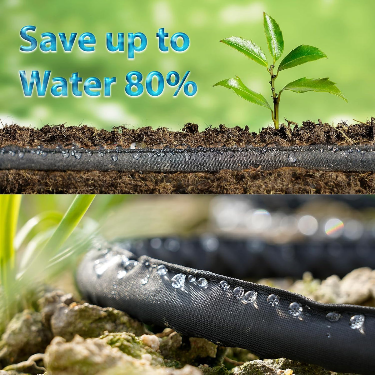 Flat Soaker Hoses 50 ft Save 70% Water, Leakproof Design Double Layer Drip Sprinkler Hose for Garden Bed