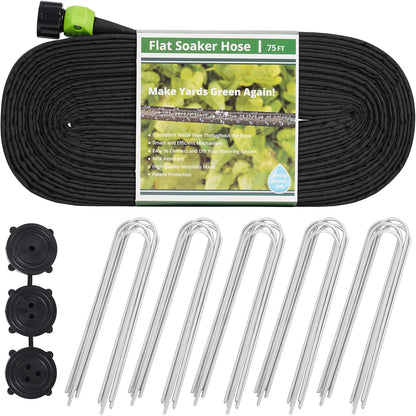 Flat Soaker Hoses 50 ft Save 70% Water, Leakproof Design Double Layer Drip Sprinkler Hose for Garden Bed