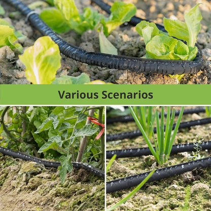Flat Soaker Hoses 50 ft Save 70% Water, Leakproof Design Double Layer Drip Sprinkler Hose for Garden Bed