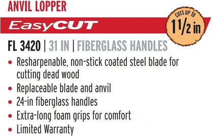 Compound Action Anvil Lopper – 32-Inch Heavy-Duty Branch Cutter for Tree Trimming & Pruning, Garden Loppers for Thick Branches