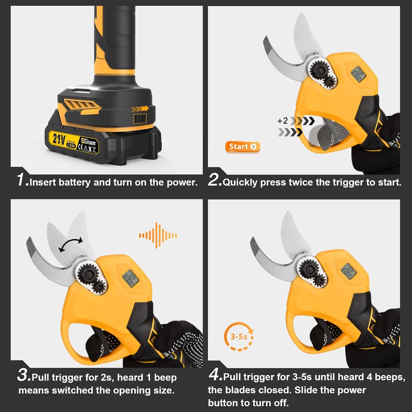 Electric Pruning Shears Cordless- Max 3.2in Opening Diameter with LED Light