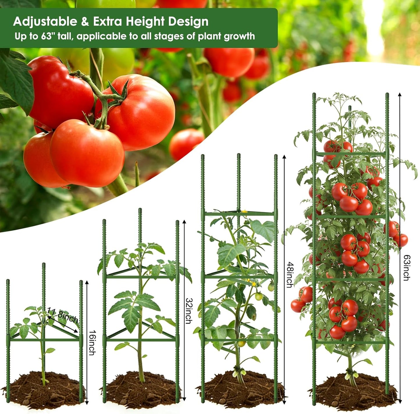6 Pack Tomato Cage, 51.2 Inch Tall Adjustable Tomato Trellis