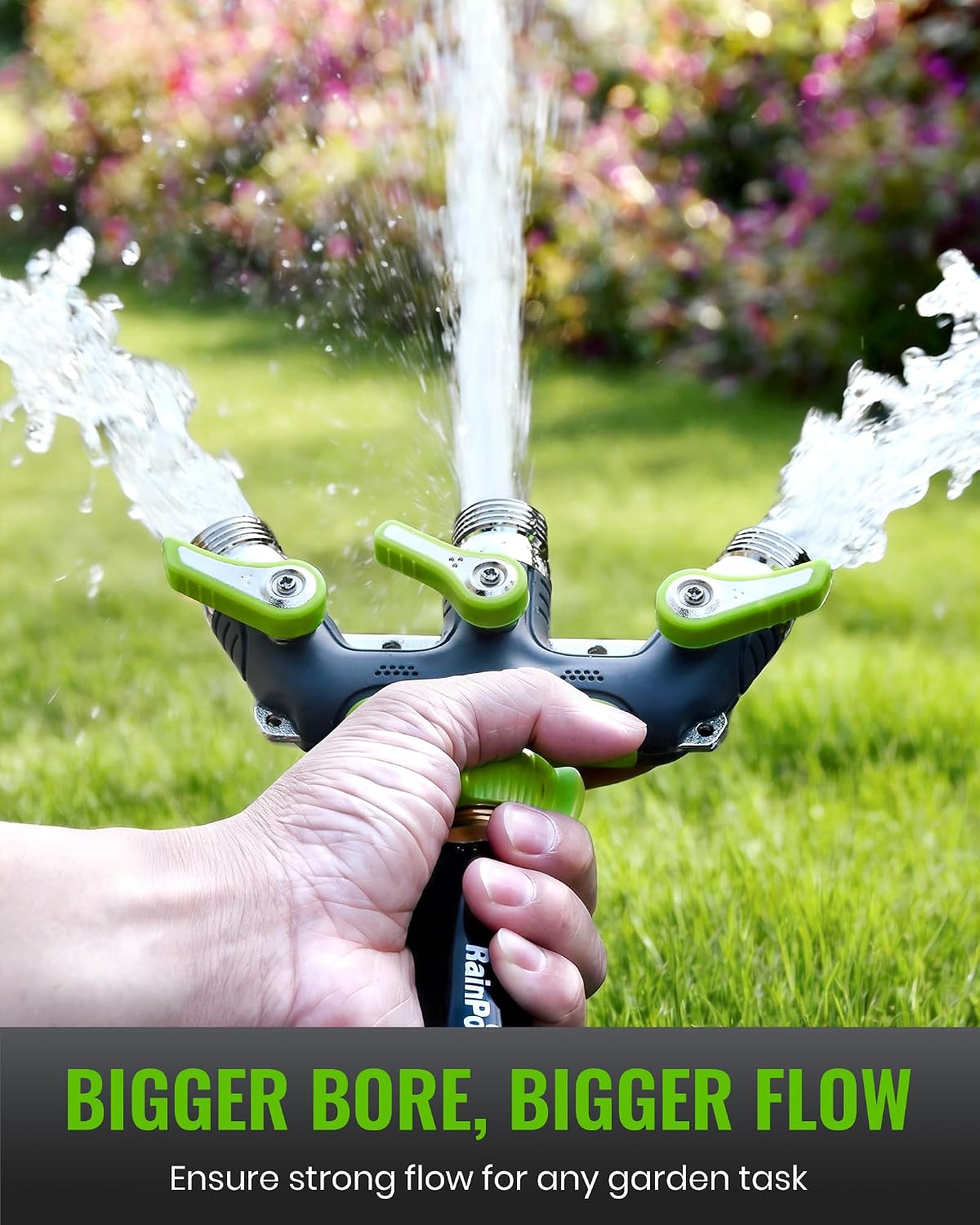 3 Way Hose Splitter, 100% Metal Heavy Duty Garden Hose Splitter With 1.9" Extra Long Handle & Individual Shut Off, 3/4 Inch GHT Thread Water Hose Connector For Outdoor Spigot Faucet (Green)
