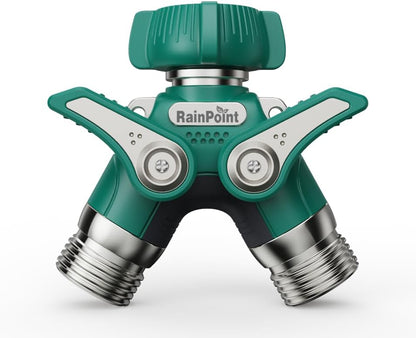 3 Way Hose Splitter, 100% Metal Heavy Duty Garden Hose Splitter With 1.9" Extra Long Handle & Individual Shut Off, 3/4 Inch GHT Thread Water Hose Connector For Outdoor Spigot Faucet (Green)