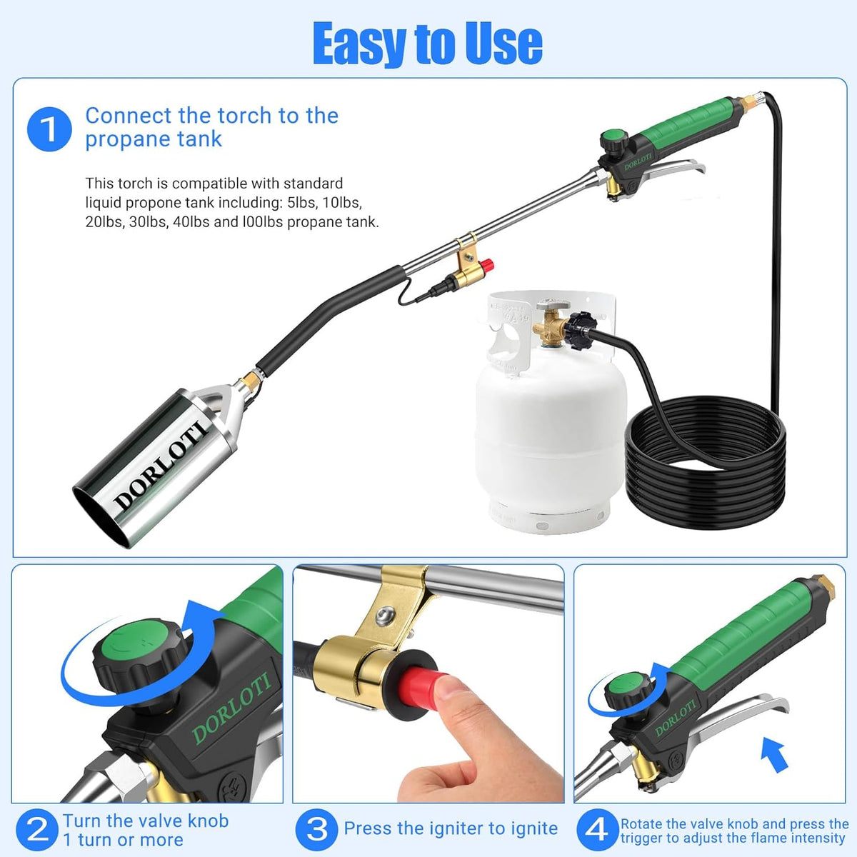 Propane Torch Weed Burner Kit, Blow Torch with 10FT Hose and Storage Bag, Heavy Duty Flame Weeder with Igniter for Weeding, Roofing and BBQ(Propane Tank Not Included)(33.9")