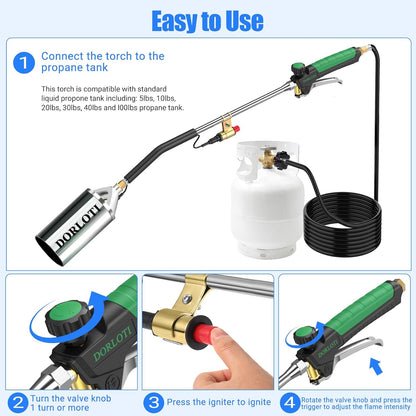 Propane Torch Weed Burner Kit, Blow Torch with 10FT Hose and Storage Bag, Heavy Duty Flame Weeder with Igniter for Weeding, Roofing and BBQ(Propane Tank Not Included)(33.9")