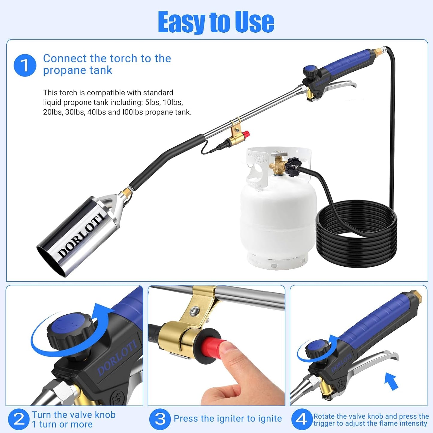 Propane Torch Weed Burner Kit, Blow Torch with 10FT Hose and Storage Bag, Heavy Duty Flame Weeder with Igniter for Weeding, Roofing and BBQ(Propane Tank Not Included)(33.9")