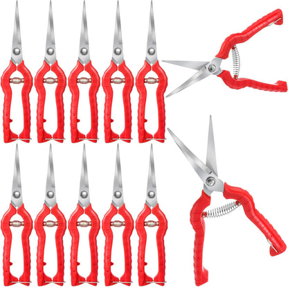 12 Pcs Needle Nose Pruner Bulk 8.3"" Extra Long Edge Stainless Steel Pruning Shears Hand Pruning Snips Fruit Trees Bonsai Garden Scissors Tool, Red, HIU- -1222