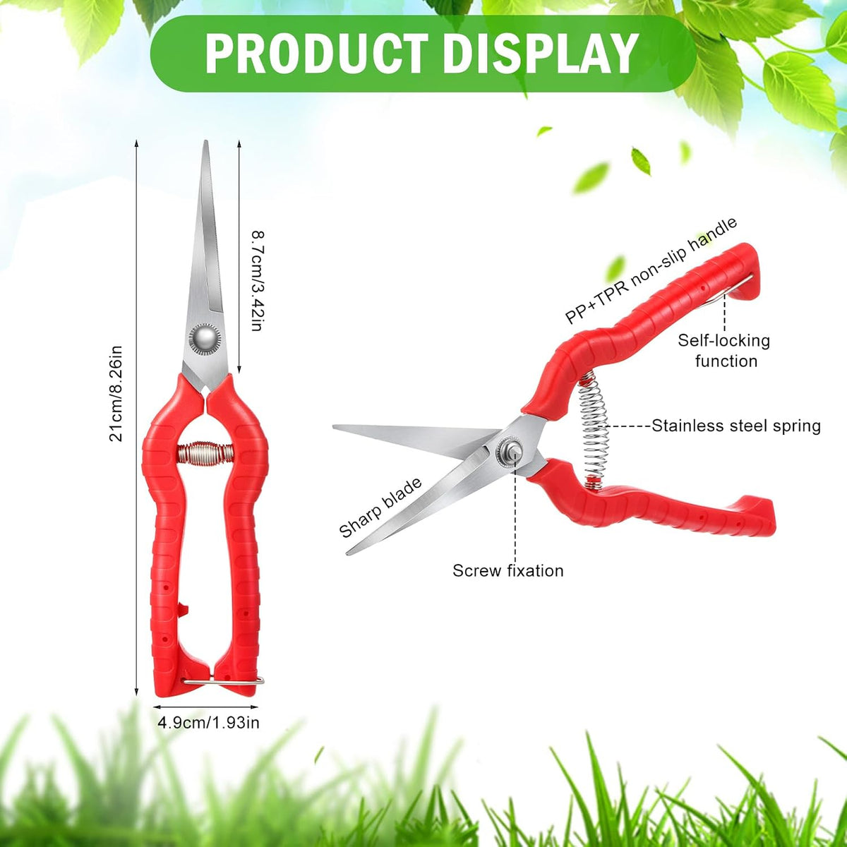 12 Pcs Needle Nose Pruner Bulk 8.3"" Extra Long Edge Stainless Steel Pruning Shears Hand Pruning Snips Fruit Trees Bonsai Garden Scissors Tool, Red, HIU- -1222