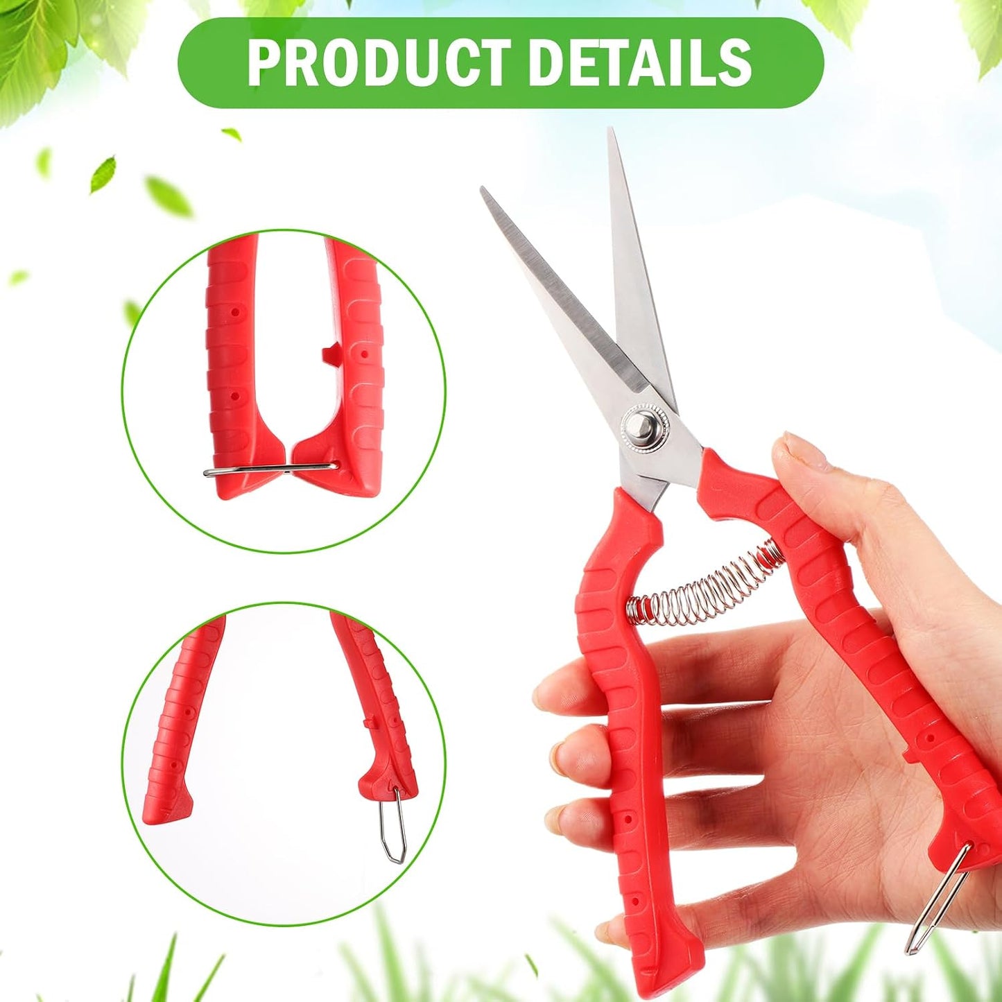 12 Pcs Needle Nose Pruner Bulk 8.3"" Extra Long Edge Stainless Steel Pruning Shears Hand Pruning Snips Fruit Trees Bonsai Garden Scissors Tool, Red, HIU- -1222