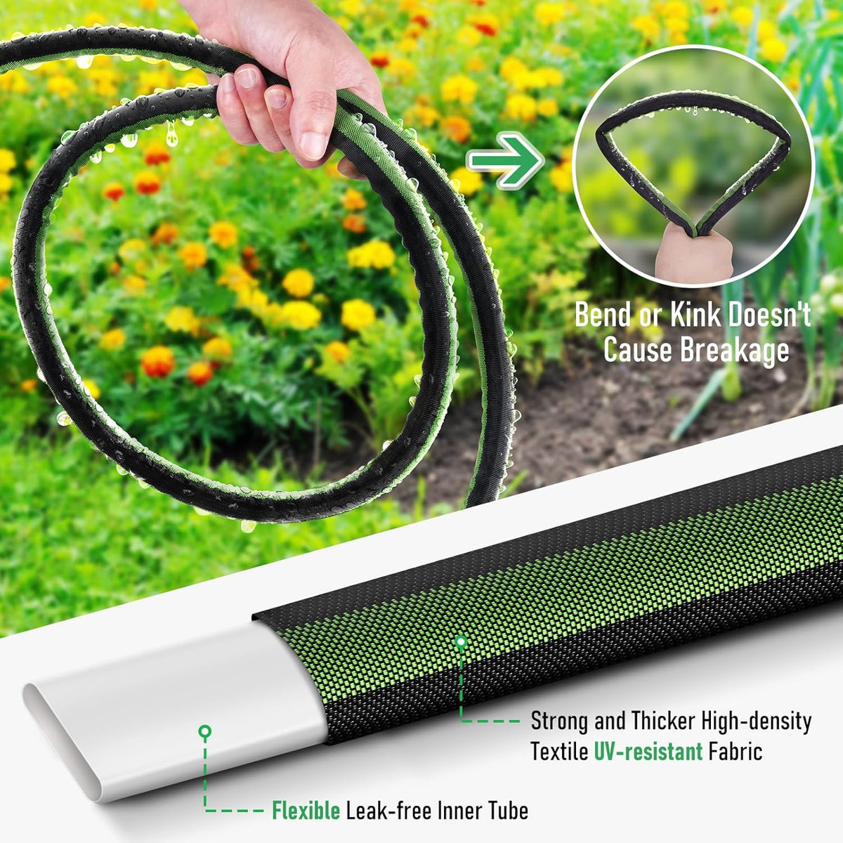 Flat Soaker Hose 100FT for Garden and Lawns