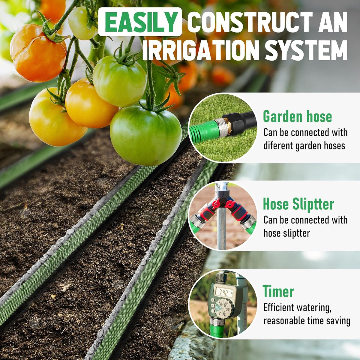 Flat Soaker Hose 100FT for Garden and Lawns