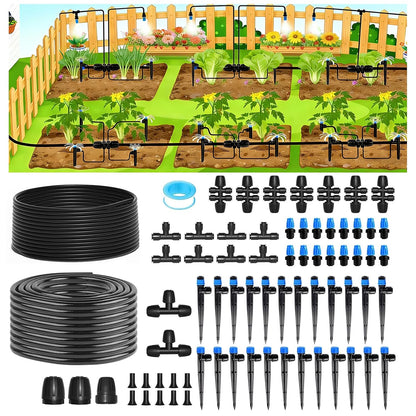 230FT Drip Irrigation System,Automatic Garden Watering System with 1/4" & 5/16" Tubing, Adjustable Spray Nozzles & Sprinklers for Garden, Greenhouse, Lawn, Potted Plants