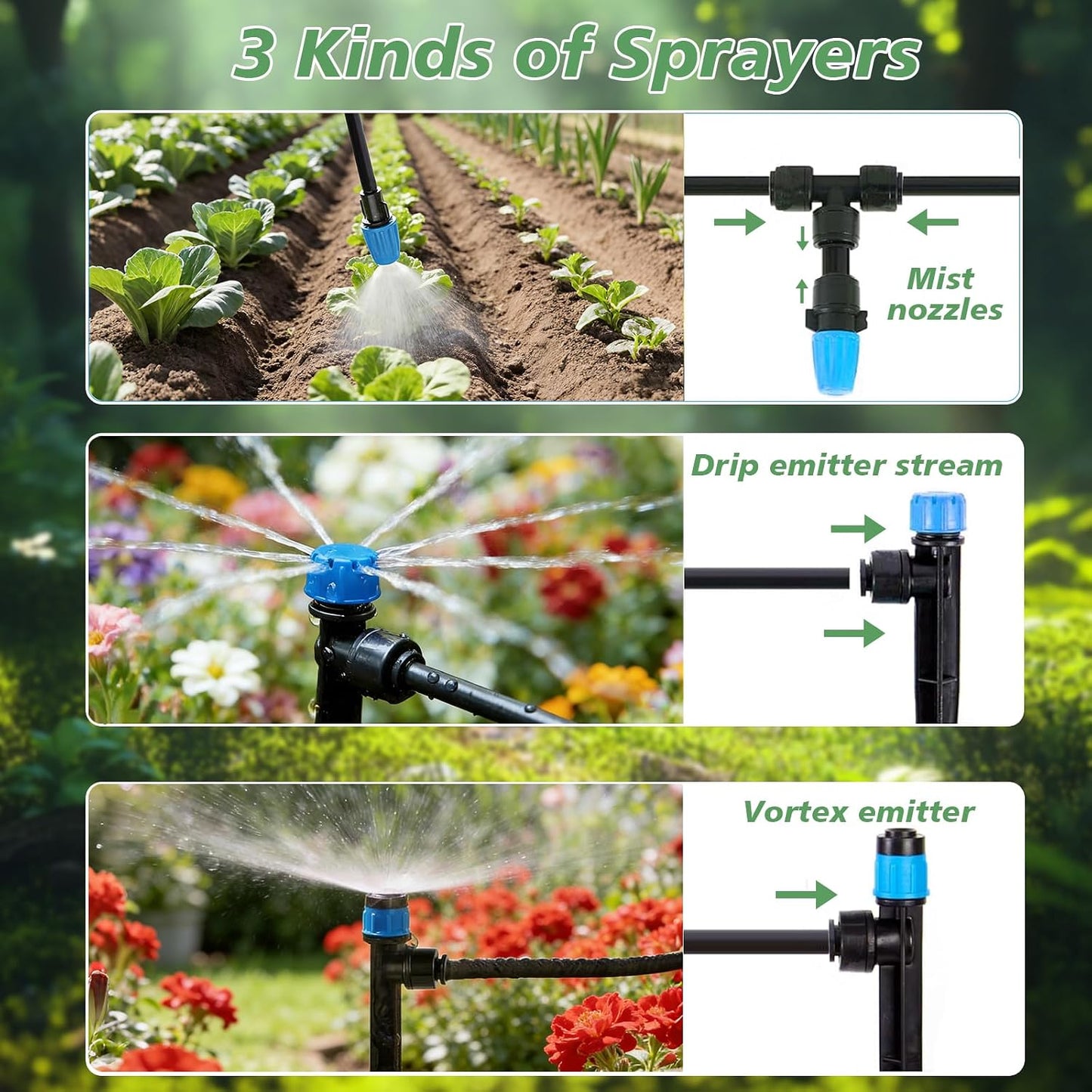 230FT Drip Irrigation System,Automatic Garden Watering System with 1/4" & 5/16" Tubing, Adjustable Spray Nozzles & Sprinklers for Garden, Greenhouse, Lawn, Potted Plants