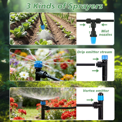 230FT Drip Irrigation System,Automatic Garden Watering System with 1/4" & 5/16" Tubing, Adjustable Spray Nozzles & Sprinklers for Garden, Greenhouse, Lawn, Potted Plants