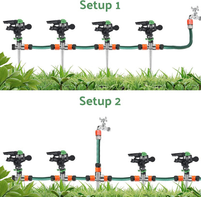 3 Pack Pulsating Sprinklers with Metal Spike, 360° Adjustable Rotating Impact Sprinkler Large Area Coverage Sprinklers for Yard Lawn Garden Above Ground Sprinkler System (Black and Green)