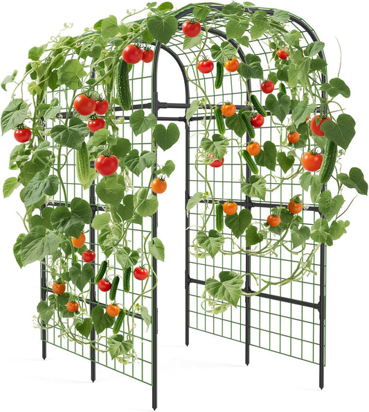 Metal Garden Arch Trellis 7.3 FT, Cucumber & Melon Trellis for Raised Beds, u-Shape Plant Support with Plastic Connectors for Climbing Vegetables, Grapes & Roses, Black