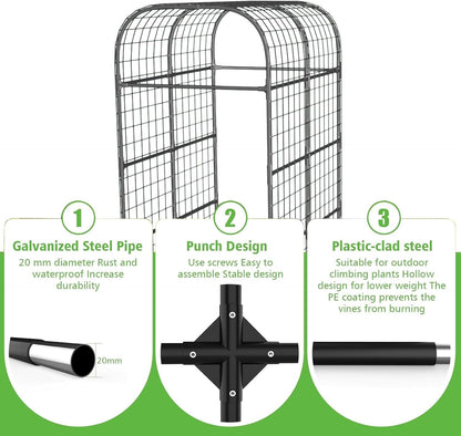 Metal Garden Arch Trellis 7.3 FT, Cucumber & Melon Trellis for Raised Beds, u-Shape Plant Support with Plastic Connectors for Climbing Vegetables, Grapes & Roses, Black